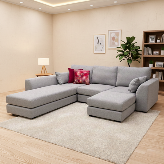 'Calix' Grey Calix Boucle Left Hand Facing 3 Piece Swivel Sofa Bed Chaise Sofa