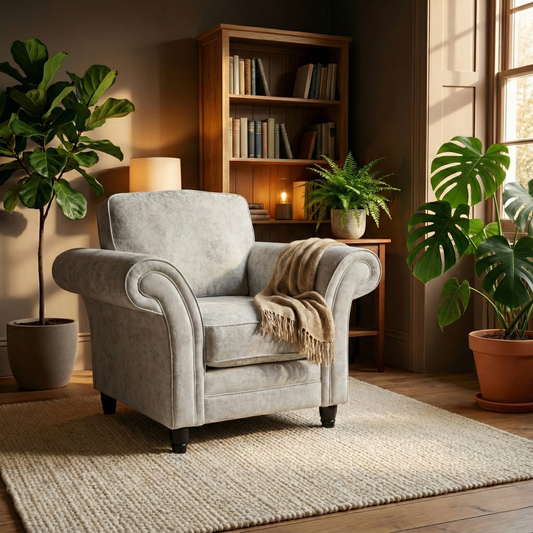 ‘Melody' Natural Chenille Fabric Armchair