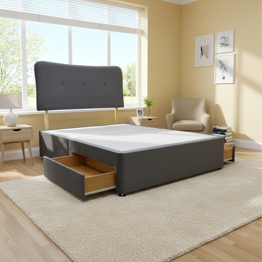 ‘Grace’ Grey Velvet 2 Draw Divan Base with Headboard - King
