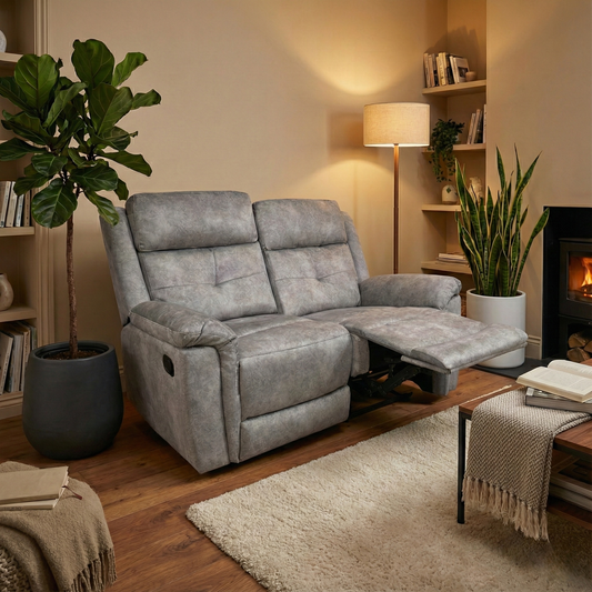 ‘Casimir’ Ashley Grey Marble Velvet Manual Recliner 2 Seater Sofa