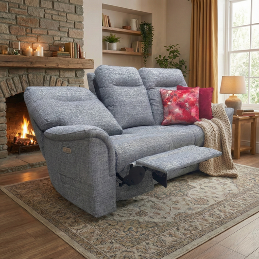 Parker Knoll ‘Hudson 23’ Dash Blue 001497-0080 Tight Weave Fabric 3 Seater Power Recliner Sofa