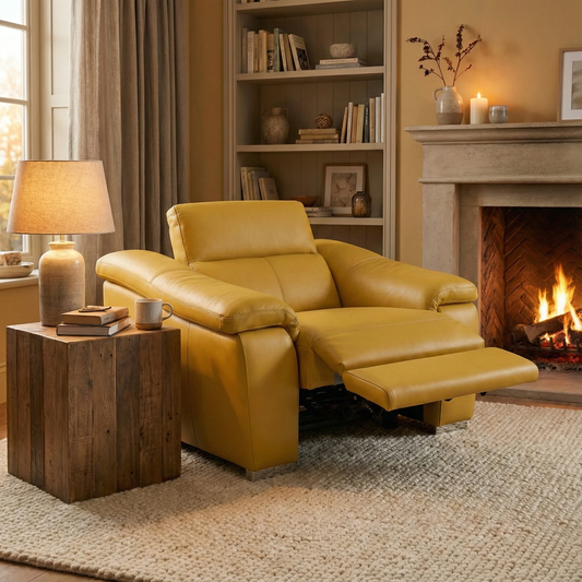 Nicoletti 'Galileo' Torello Senape 355 Ch Leather Power Recliner Chair with Power Headrest