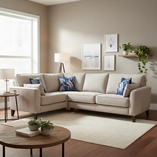 ‘Brondby’ Sfa-Pey-R05 Marble Taupe Velvet Left Hand Facing Corner Sofa