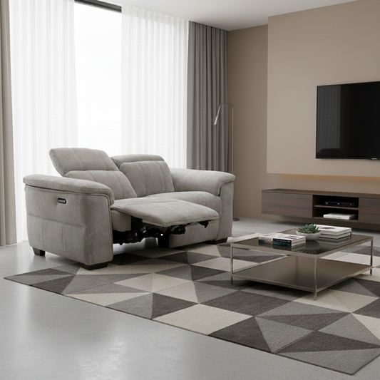 ‘Inca' Man hattan Nutmeg 58005 Linen Fabric 2 Seater Power Recliner Sofa with Power Headrests