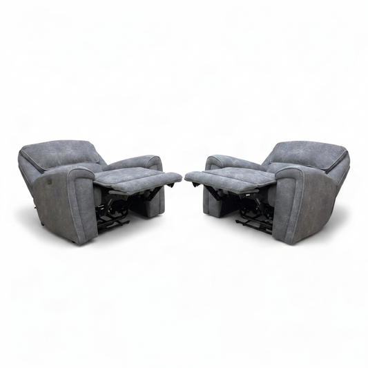 ‘Ricky’ Charcoal Grey Teddy Velvet Power Recliner Chair - Set of 2