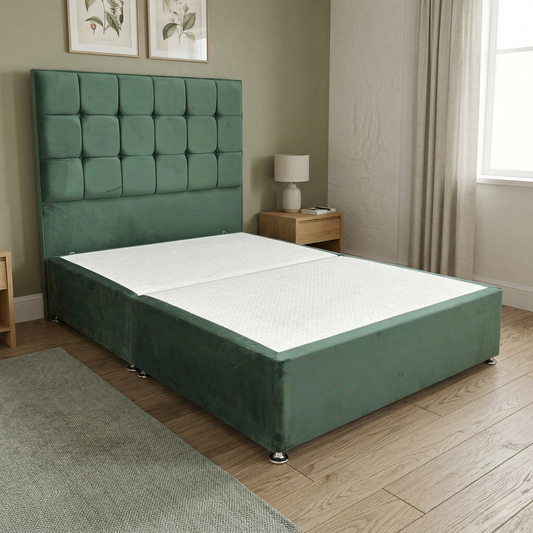 Sleep Story ‘Milne’ Plush Emerald Green Velvet Floor Standing Headboard + Divan Base - Double