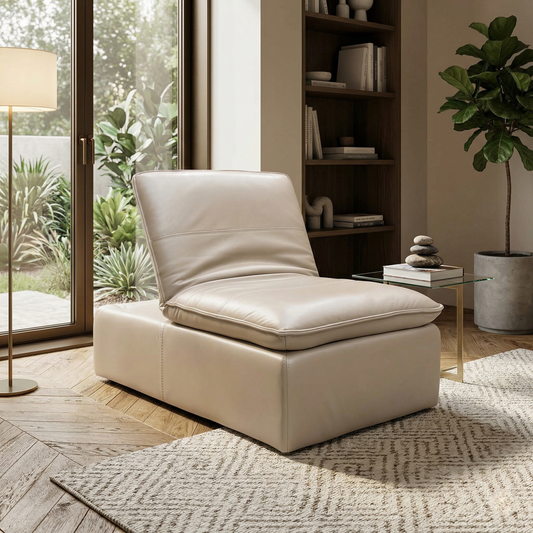 World of Leather ‘Starlight Express’ Bv-039c Pebble Cream Leather Storage Chair Footstool
