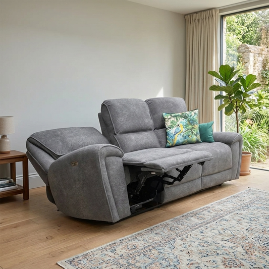 ‘Ricky’ Charcoal Grey Teddy Velvet 3 Seater Power Recliner Sofa