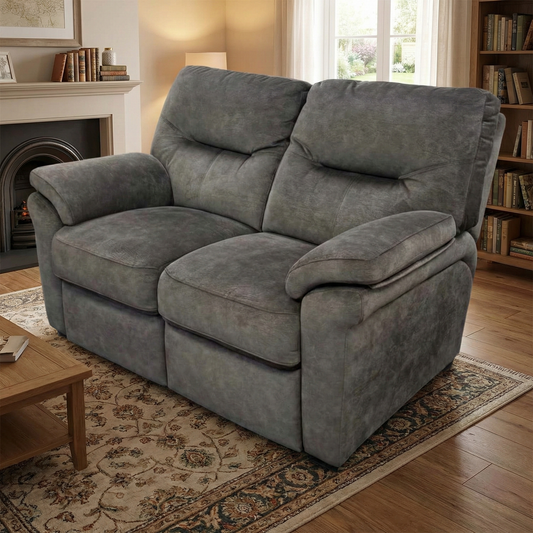 living room shot of the G Plan ‘Seattle’ sable fabric sofa, highlighting its modern silhouette and sophisticated upholstery.