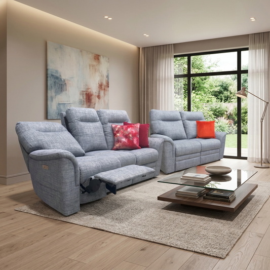 Parker Knoll ‘Hudson 23’ Dash Blue 001497-0080 Tight Weave Fabric 3 + 2 Seater Power Recliner Sofa