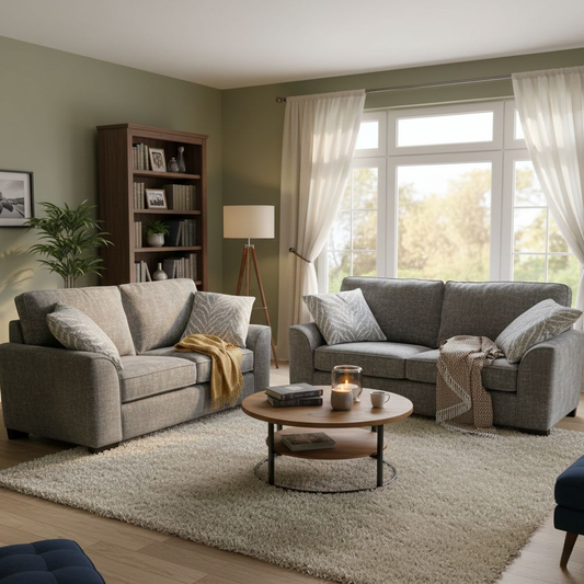 Living Room of the 'Theodore' Charcoal Grey 3 + 2 Sofa Set in a living room environment.