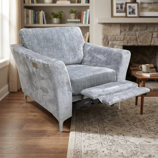 ‘Maisy’ Aden Pebble Grey Chenille Fabric Power Recliner Chair