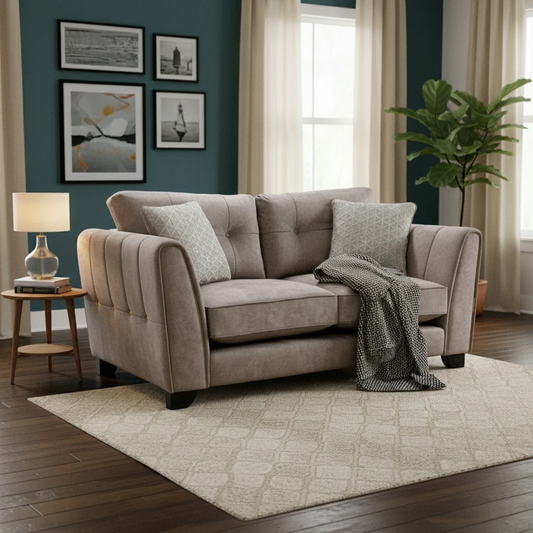 Living room of the 'Mariah' Dapple Chocolate Velvet Classic Back 2 Seater Sofa.