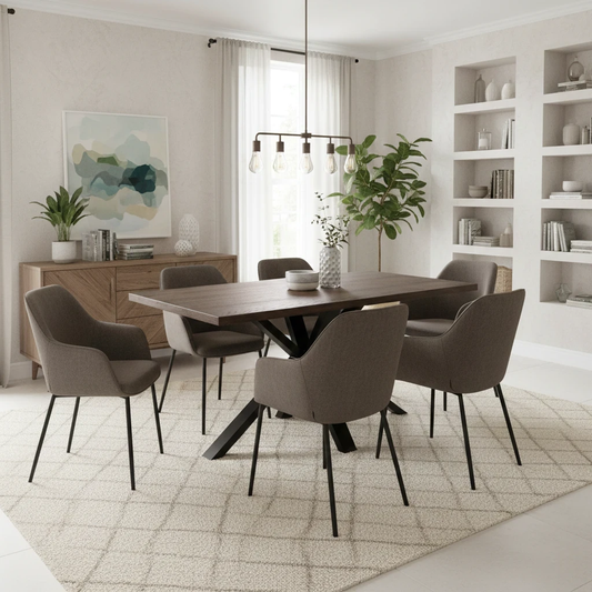 Living room of the 'Mars' Dark Oak Solid Oak Compact 135cm Fixed Dining Table.