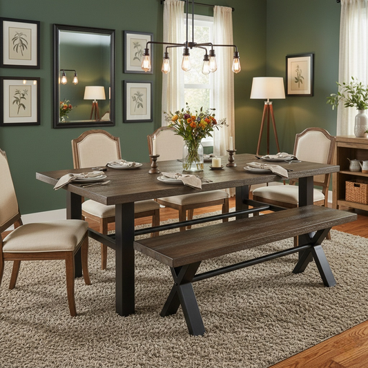 Living room of the 'Mars' Dark Oak Solid Oak 140cm Dining Bench