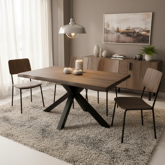 Living room of the 'Mars' Dark Oak Live Edge Dining Table.