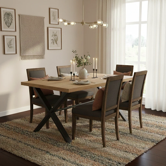 Living room of the Earth 150cm dining table against a plain white background.