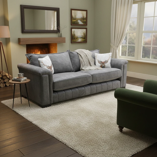 Living Room View of the 'Dolcie' sofa, showing the depth of the seating and the clean lines of the formal back.