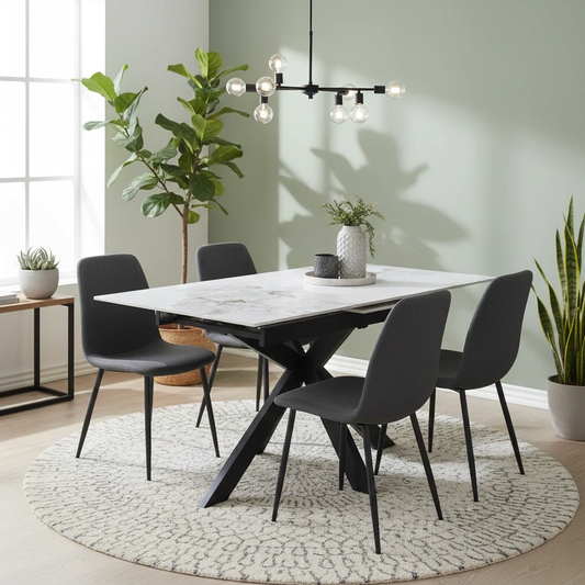 Living Room View shot of the table fully extended to 180cm, demonstrating its spaciousness for larger gatherings.