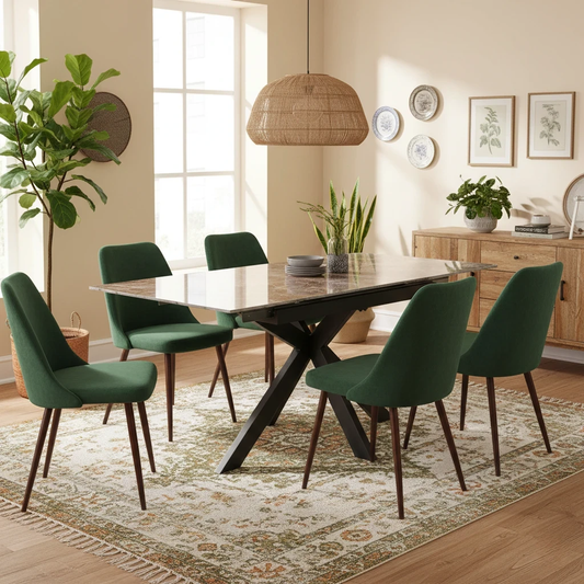 Living Room View shot of the table fully extended to 180cm, illustrating the additional seating capacity.