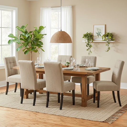 Living Room View shot of the chair's back, showing the consistent waffle tweed finish and clean upholstery lines.