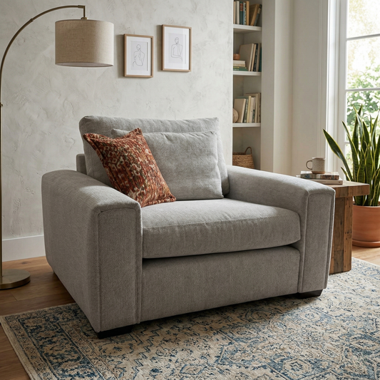 ‘Burton' Light Grey Tight Weave Fabric Love Seat