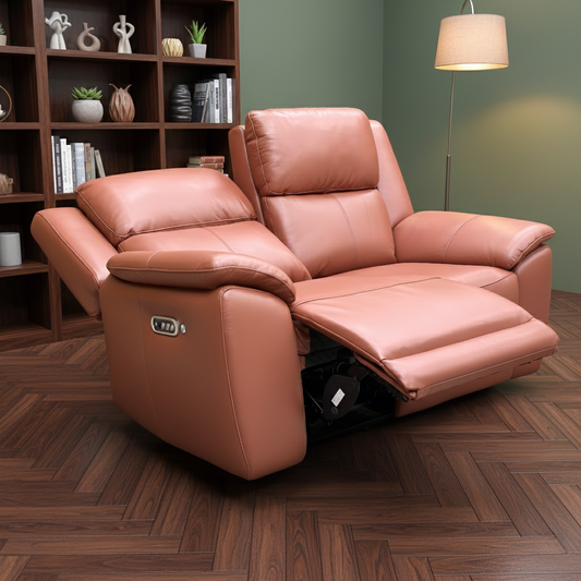 'Utah' Natural Redmaple La-4826 Leather 2 Seater Power Recliner Sofa with Power Headrests, Power Lumbar and Heated Seats