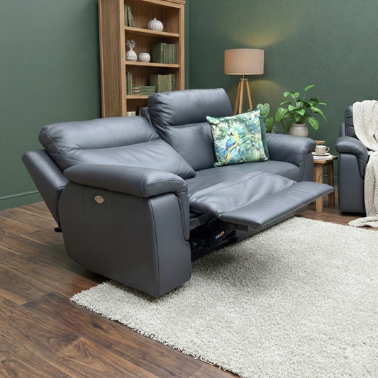 Nicoletti 'Paolo' Torello 81 Blue 3 Seater Power Recliner Sofa