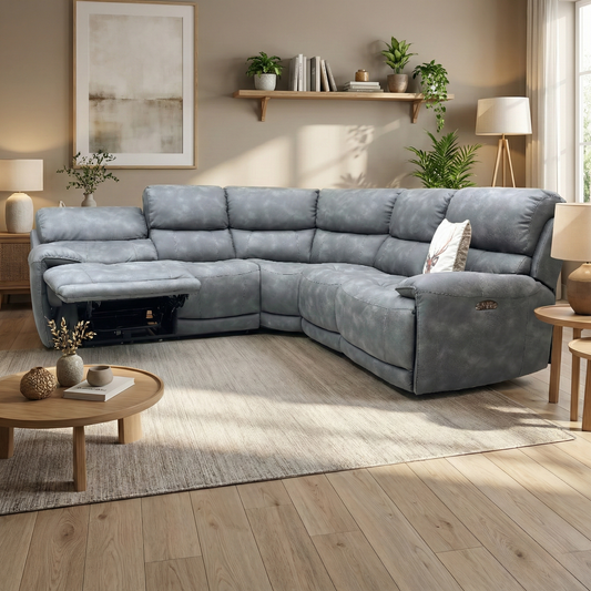 'Link' Bfa-Bey-R23 Charcoal Fabric Large Power Recliner Corner Sofa with Power Headrests