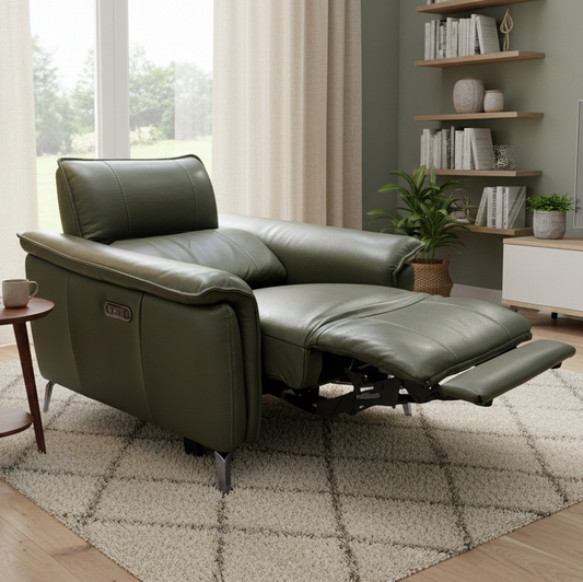 'Jude' Oslo Pine Cat-40:10 Leather Power Recliner Chair with Power Headrests