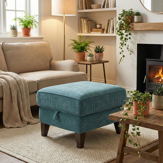 'Brondby' Fab-Can-R340 Peacock Fabric Storage Footstool