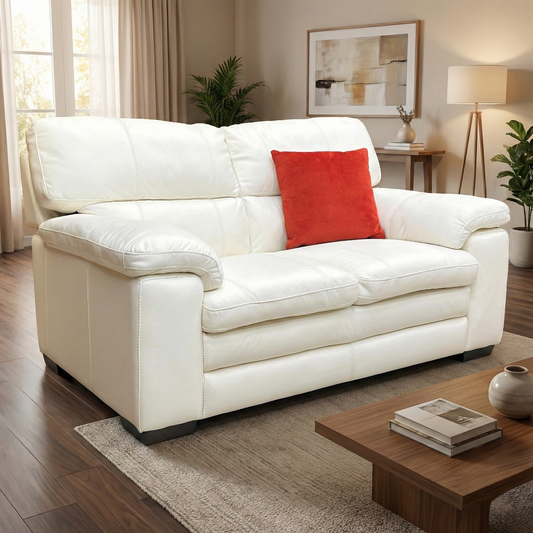 World of Leather ‘Cozee’ Bv-744d Star White Leather 2 Seater Sofa