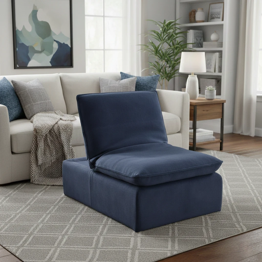 ‘Starlight Express’ Dark Navy Blue Velvet Chair Storage Footstool