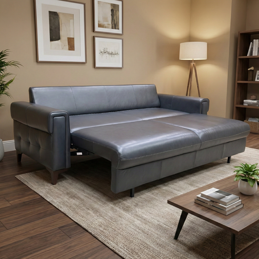 'Zoom' Natural Milled Navy Blue LA-4828 Leather 3 Seater Sofa Bed