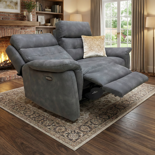 'Springer' Bfa-Blj-R16 Grey Suede 2 Seater Power Recliner Sofa