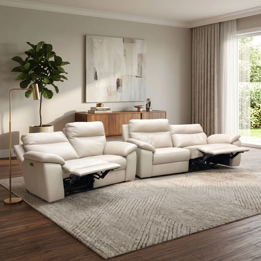 Nicoletti ‘Pepino’ 352 Torello Fango Leather 3 + 2 Seater Power Recliner Sofa Set