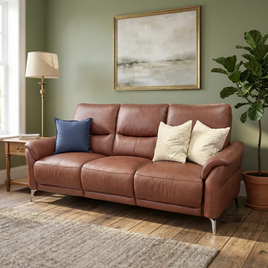 Living room view of the Daytona Butterscotch leather sofa, showcasing the two-over-two wide seating configuration and contemporary aesthetic.