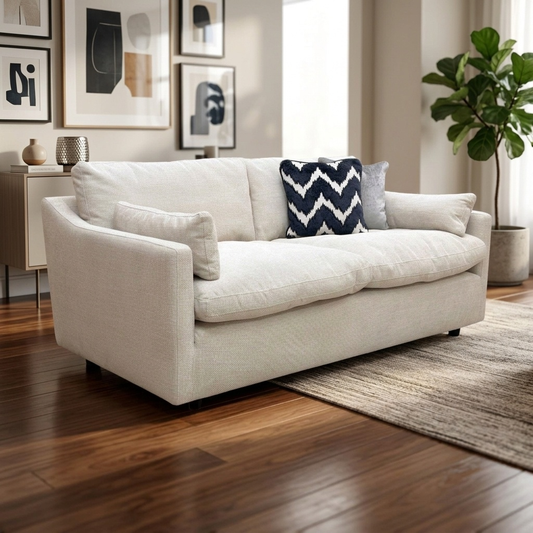 Living room view image of the Dream sofa in a bright, modern living room with neutral decor.