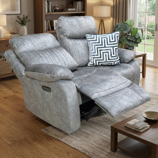 ‘Brystol’ Dapple Grey Velvet 2 Seater Power Recliner Sofa