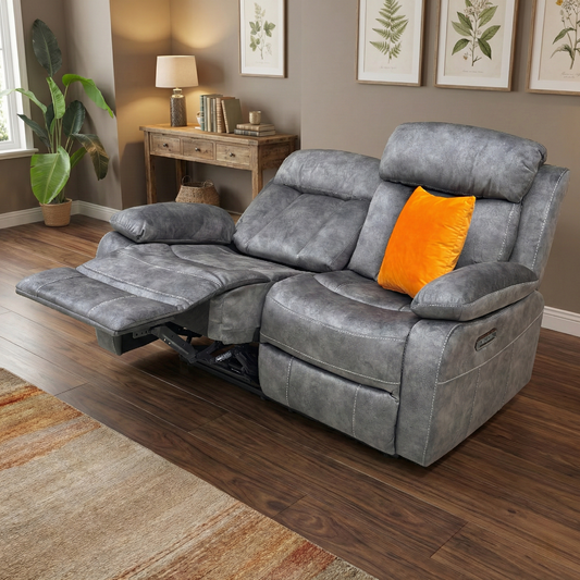 ‘Merrion’ Dapple Charcoal Fabric 2 Seater Power Recliner Direct From Manufacturer
