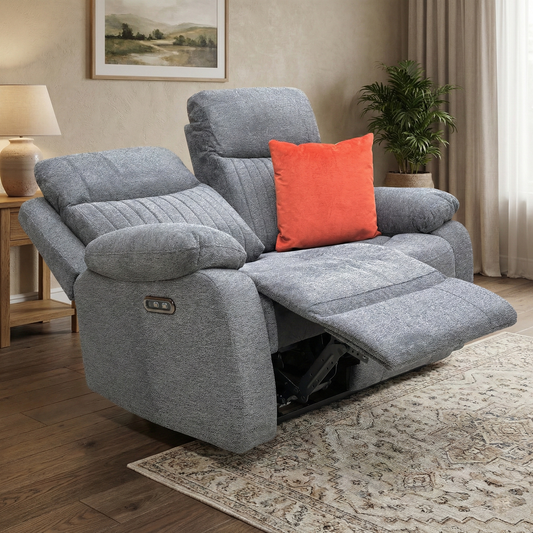 'Brystol' Dark Grey Woven Fabric 2 Seater Power Recliner Sofa