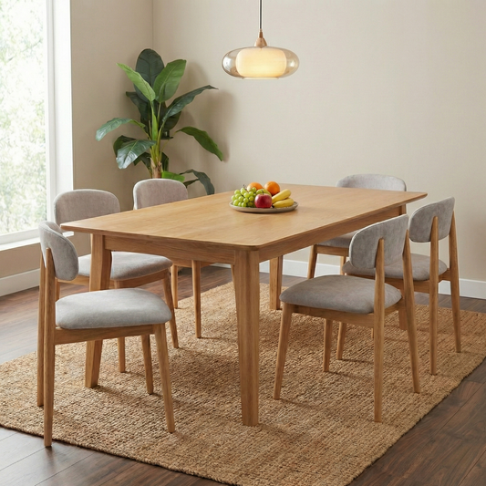 Dining Room view of a Stockholm dining chair highlighting the curved ergonomic backrest and light oak finish.