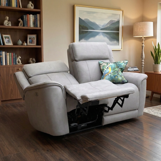 'Langford' Light Grey Fabric 2 Seater Power Recliner Sofa