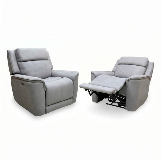'Langford' Light Grey Fabric Power Recliner Chairs - Set of 2