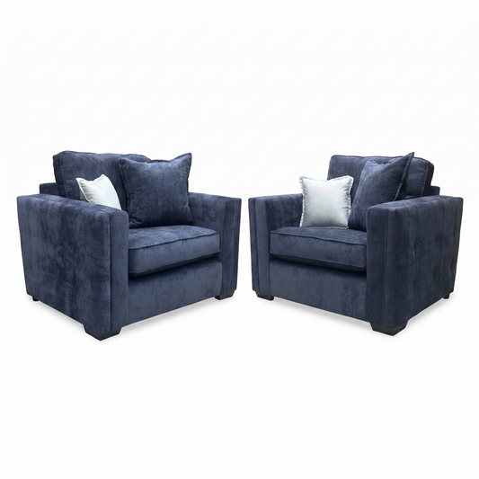 'Chelsea' Derwent Denim Blue Chenille Fabric Classic Back Love Chair - Set of 2