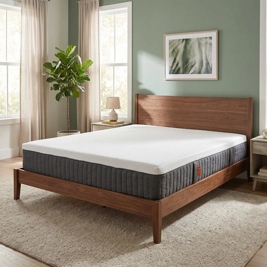 Emma Mattress Original Hypoallergenic Spring Free Foam Mattress - King - lifestyle photo on wooden bed frame in green bedroom