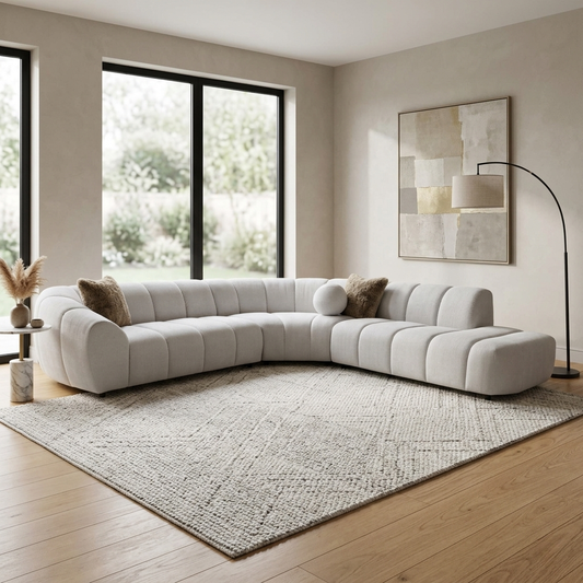 ‘Waldorf’ Soft Sherpa Natural Mix Right Hand Facing Open End Chaise Corner Sofa