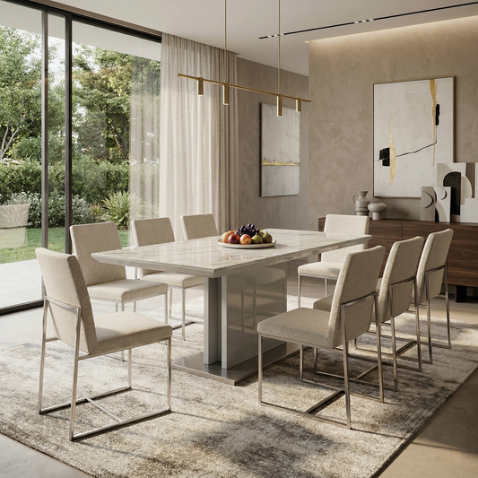 'Grigio' Glossy Marble-Effect Fixed Dining Table