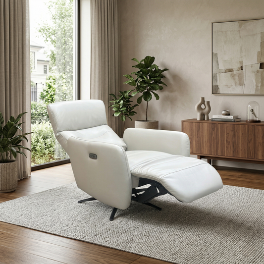 World of Leather Designer Chair Collection ‘Le Mans’ Bv-041e Dapple Grey Leather Dual Power Recliner Swivel Chair