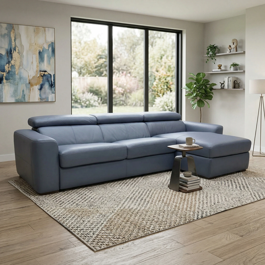 World of Leather ‘Infinity’ Nc-313e Ocean Blue Leather Right Hand Facing Corner Chaise Sofa with Storage